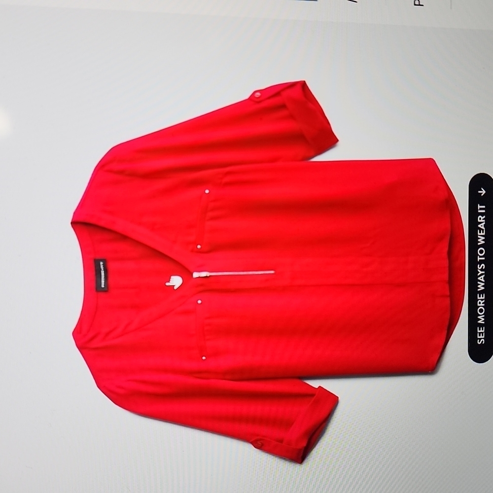 FORTUNE + IVY Rebekah Zipper Detail Mixed Material Blouse XXL Red